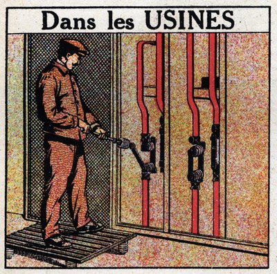 電気配管：工場内のパイプライン。1925年の匿名のイラスト。個人蔵。 作： Anonymous Anonymous