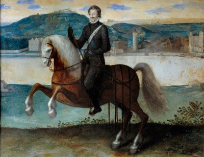 アンリ4世（1553-1610）のパリの前での騎馬像（1594年）。無名の絵。h s/copper。寸法：0.25 x 0.31m。パリ、カルナヴァレ美術館 作： Anonymous Anonymous