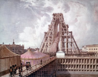 宮殿広場にアレクサンドル1世の円柱を建てる（サンクトペテルブルク）。ロシア派の絵画 作： Anonymous Anonymous