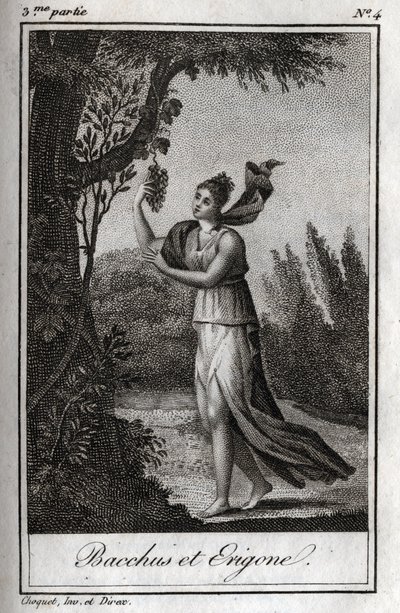 エリーゴとバッカス チャールズ・アルベール・ドゥムスティエ（1760-1801）の『Lettres a Emilie sur la mythologie』に掲載された1819年のエングレーヴィング。個人蔵。 作： Anonymous Anonymous