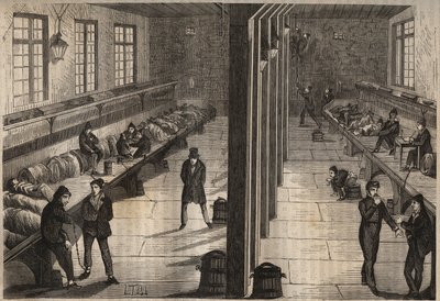 1840年12月28日、ロシュフォールのバッグンのサンジルの部屋での3人の囚人の逃亡。ピエール・ザッコーネ（1817-1895）の「Histoire des bagnes depuis leur création à nos jours」（1877年）に掲載されている版画（Colonia Penale - Penal colony）。個人蔵。 作： Anonymous Anonymous