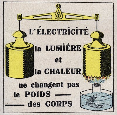 エーテル（素材）。電気、光、熱では体重は変わりません。1925年の匿名のイラスト。個人蔵。 作： Anonymous Anonymous