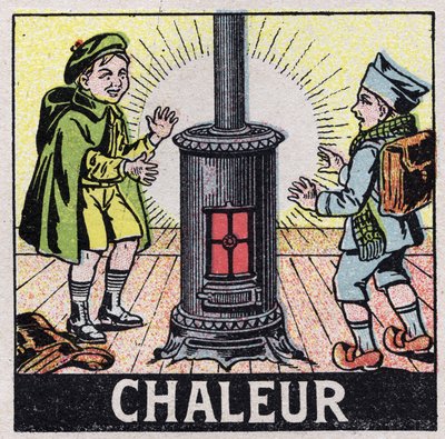 エーテル（素材）：ストーブの熱で暖められた2人の子供。1925年の匿名のイラスト。個人蔵。 作： Anonymous Anonymous
