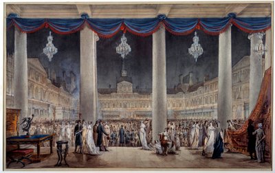 1801年、ルーヴル美術館の中庭広場で行われた工業製品の展示会 グワッシュと匿名の水彩画。1801.パリ、カルナヴァレ美術館 作： Anonymous Anonymous