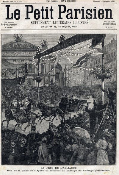 露仏同盟祝賀会：フェリックス・フォール(1841-1899)の大統領行列通過時のオペラ広場の様子。1897年12月09日の「Le Petit Parisien」に掲載。個人蔵 作： Anonymous Anonymous