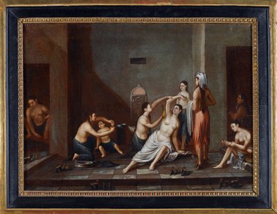 "ハマムの女性たち" 匿名の絵画 1741年 - 油彩・キャンバス、39x53 - 個人蔵 作： Anonymous Anonymous