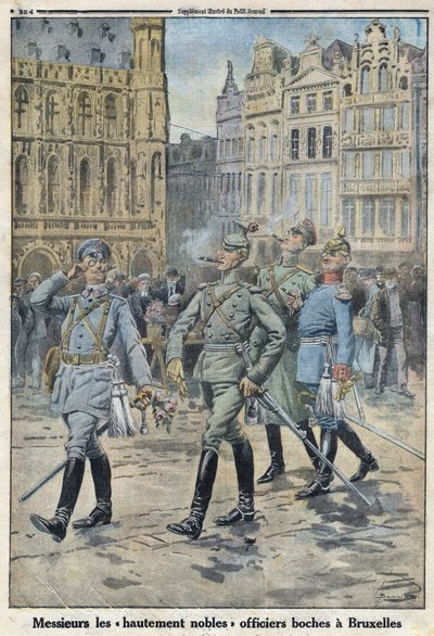 第一次世界大戦1914-1918（第14次世界大戦-第18次世界大戦）。ブリュッセルのドイツ軍将校は「非常に高貴なボヘミアン」と表現されています。1916年5月28日の「Le Petite Journal」にて。個人コレクション 作： Anonymous Anonymous