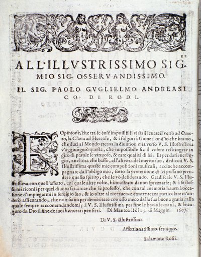 サロモン・ロッシの「Primo libro di sinfonie e gagliarde」の最初のページ。 作： Anonymous Anonymous