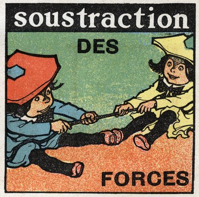 力：力の引き算。二人の子供がロープを引いている。1925年の匿名のイラスト。個人蔵。 作： Anonymous Anonymous
