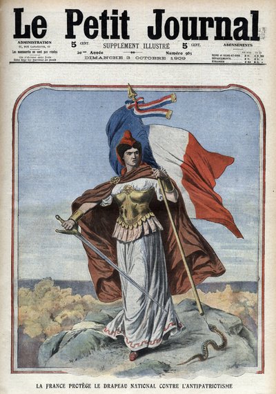 反愛国主義から国旗を守るフランス（マリアンヌ） - 1909年10月の「Le Petity Journal」紙 作： Anonymous Anonymous