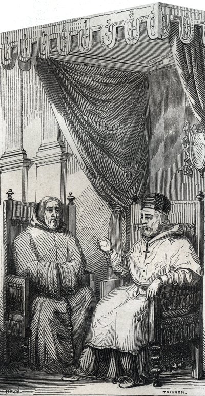Francis of Paola ローマ・カトリック・ミニムス修道会の創設者と教皇シクストゥス4世 - Saint Francois de Paule (Francesco di Paola) (1416-1507), ミニムス修道会の創設者と教皇シクストゥス4世 - 「Lives of the Saints」の1846年のエングレーヴィング。個人コレクション 作： Anonymous Anonymous