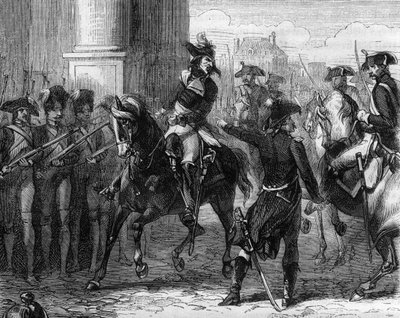 フランソワ・ハンリオ（1761-1794）、大会のドアの前にいるフランスの革命家（1794年のテルミドール9日） - アルフォンス・ド・ラマルティーヌ（1790-1869）による「ジロンダンの歴史」のエングレーヴィング（1865-1866） - 個人蔵 作： Anonymous Anonymous