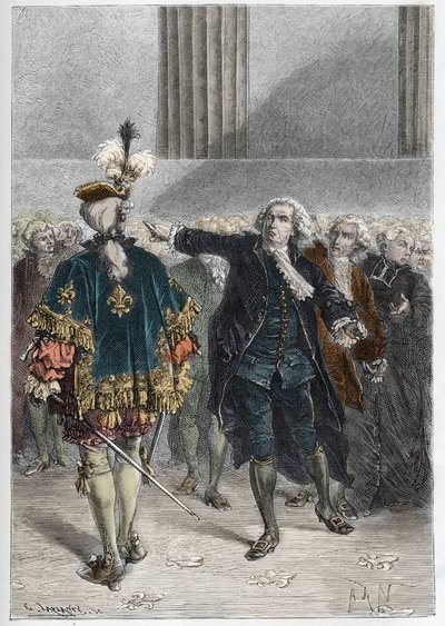 フランス革命-1789年6月23日の一般国家の会合。ミラボー伯爵オノレ・ガブリエル（Honore-Gabriel）リケティ（1749-1791）使徒アンリ・エヴラール（Henri-Evrard）ドリュー・ブレーズ（Dreux-Breze）侯爵（1762-1829） - ヴェルサイユでの一般国家会議 作： Anonymous Anonymous