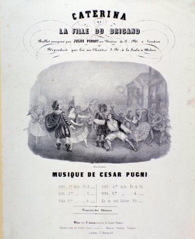 1847年にスカラ座で上演されたプーニ作「カタリーナまたは盗賊の娘」の譜面の扉絵 作： Anonymous Anonymous