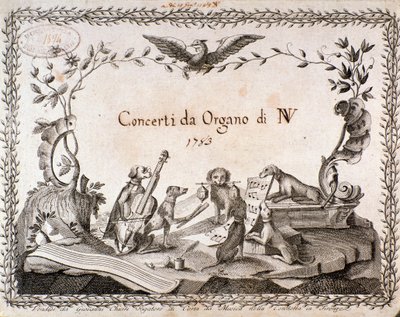 楽器を演奏する動物たちが描かれた楽譜の扉（1783年 作： Anonymous Anonymous