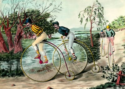 自転車の歴史：グランド・バイのレース。20世紀のエングレーヴィング。個人蔵 作： Anonymous Anonymous