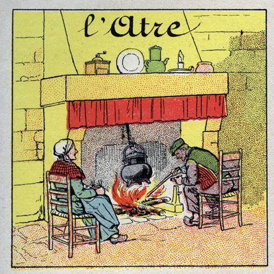 家庭の暖房：暖炉の火の粉。1925年の匿名のイラスト。個人蔵。 作： Anonymous Anonymous