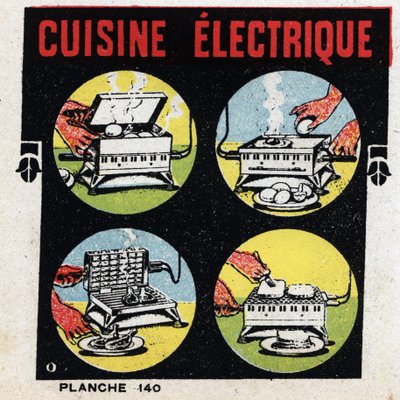 家庭での電気の使い方：グリル付き電気キッチン。1925年の匿名のイラスト。個人蔵。 作： Anonymous Anonymous