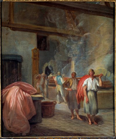 レ・ゴブランの染色工房の内部 匿名の絵画。1760.薄さ0.37 x 0.30 m パリ、カルナヴァレ美術館 作： Anonymous Anonymous