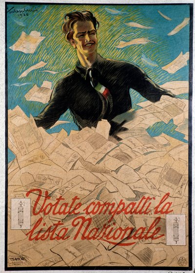 イタリア国民にBenito Mussoliniの国別リストを選択するように促すイタリアのプロパガンダポスター 作： Anonymous Anonymous
