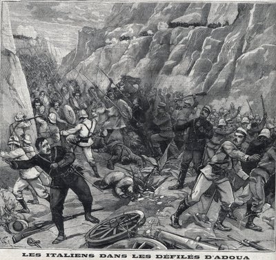 エチオピアでアドゥア族と戦うイタリア人。"Le Peute Parisien "に掲載された版画 作： Anonymous Anonymous