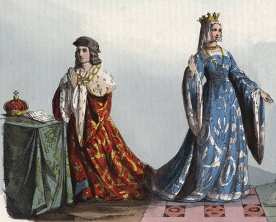 イングランド王ヘンリー6世と王妃マーガレット・オブ・アンジュー - Henry VI of England (1421 - 1471) and Margarita of Anjou (1429 - 1482) - engraving from "Usi e Costumi di Tutti i Popoli dell