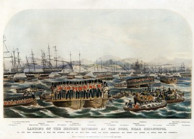 セヴァストポリ近くのオールドフォートへのイギリス軍の上陸 - 匿名 - 1854 - カラーリトグラフ - 29,8x42 - 個人蔵 作： Anonymous Anonymous