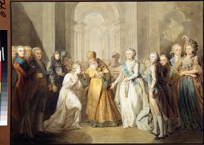 アレクサンドル・パブロヴィチ大公（当時皇帝アレクサンドル1世パブロヴィッチ・ロマノフ（1777-1825））とバーデンのルイーズ・アウグスタ王女（当時はエリザベート・アレクセイエフナ皇后）の婚約 作： Anonymous Anonymous