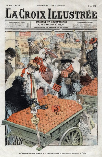 1905年のパリのオレンジのマルシャン（ラ・ヴァランス） - 1905年の「La-Croix-Illustree」の表紙 作： Anonymous Anonymous