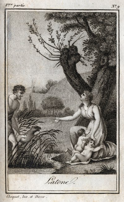 Leto, Letone, Latona, Charles Albert Demoustier (1760-1801)の "Lettres a Emilie sur la mythologie "の1819年のエングレーヴィング。個人蔵。 作： Anonymous Anonymous