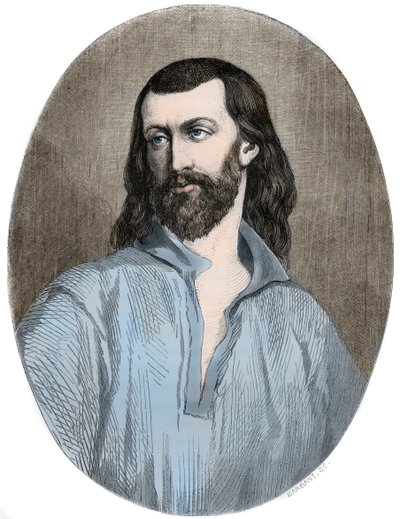 Loudunの所有物： URBAN GRANDIER, Loudunの司祭、不正の犠牲者 - Affaire des possedes de Loudun (demon de Loudun): por portrait of French priest Urbain Grandier (1590-1634) - Engraving of 1863 in "Le Livre Rouge - Histoire De L