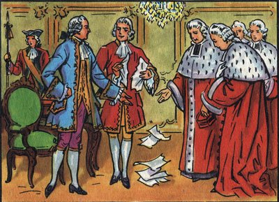フランス国王ルイ15世（1710-1774）が議会の裁定を崩す。Collection des souverains et chefs d