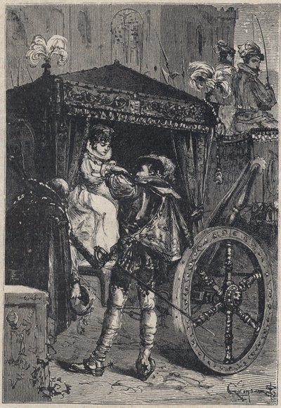 ルクレツィア・ボルジアと最初の夫ジョヴァンニ・スフォルツァ・ダラゴナ（1466 - 1510）のペサロでの写真 - オスカー・ピオの「Lucrezia Borgia」からの抜粋 - 1883年 作： Anonymous Anonymous