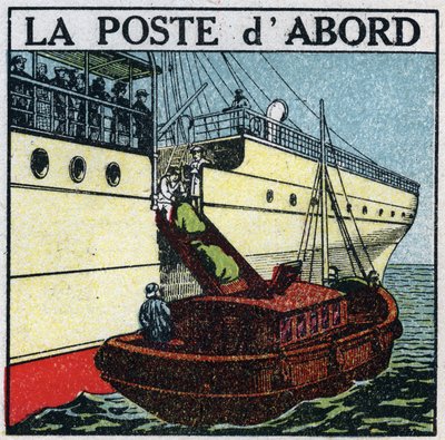 メール：定期船で郵便物を配達する船（ポスト・ファースト）。1925年の匿名のイラスト。個人蔵。 作： Anonymous Anonymous