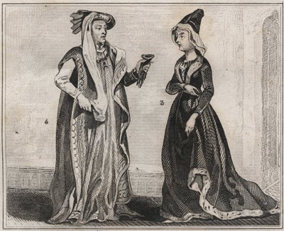 フランス王妃マリー・ダンジュー（1404～1463年）とブルゴーニュ公フィリップ3世（1396～1467年）-1859年の「ル・モンド」に掲載された版画。M. E. de Lostalot-Bachoueによる「最も遠い時代から現代までのすべての民族の歴史」に掲載された1859年の版画。個人のコレクション。 作： Anonymous Anonymous
