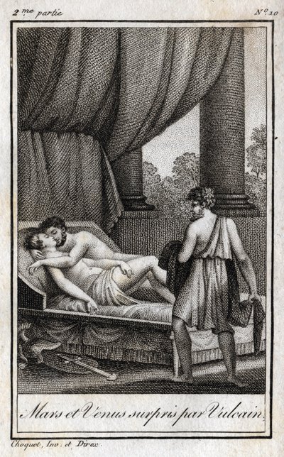 ヴァルカンが発見した火星と金星ヴァルカンによって発見された火星と金星」。Charles Albert Demoustier（1760-1801）の「Lettres a Emilie sur la mythologie」に掲載された1819年のエングレーヴィング。個人蔵。 作： Anonymous Anonymous