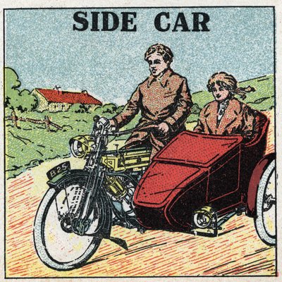 機械的牽引：オートバイのサイドカー。1925年の匿名のイラスト。個人蔵。 作： Anonymous Anonymous