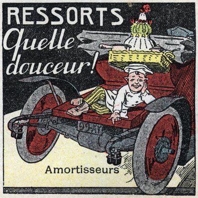 機械的牽引：自動車のショックスプリング。1925年の匿名のイラスト。個人蔵。 作： Anonymous Anonymous