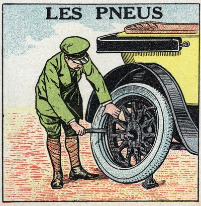 機械的牽引：自動車のタイヤ。1925年の匿名のイラスト。個人蔵。 作： Anonymous Anonymous