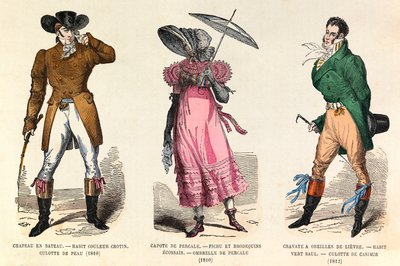 皇帝ナポレオン1世時代の1810年から1812年にかけてのパリでの男女の衣装（個人蔵 作： Anonymous Anonymous