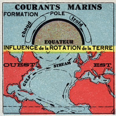 気象学：海流。地球の回転の影響。メキシコ湾流。1925年の匿名のイラスト。個人蔵。 作： Anonymous Anonymous