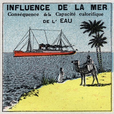 気象学：海が気候に与える影響。1925年の匿名のイラスト。個人蔵。 作： Anonymous Anonymous
