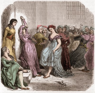 パリのサント・ペラジー刑務所でのロラン夫人の投獄 - サント・ペラジーに拘留中のロラン夫人（マノン（ジャンヌ・マリー）・ロラン・フィリポン）（1754-1793） - アルフォンス・ド・ラマルティーヌ（1790-1869）の「ジロンダンの歴史」に掲載されたエングレーヴィング 1865-186 作： Anonymous Anonymous