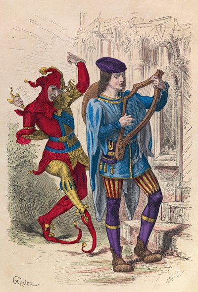 Musicien et fou dansant à Paris au 14th century - 14世紀パリの音楽家と踊る愚か者 - 個人蔵 作： Anonymous Anonymous