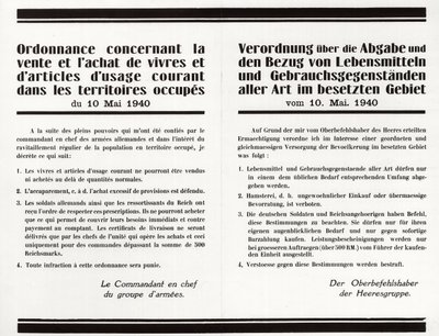 "占領地における食品および汎用品の販売・購入に関する条例」-フランス語・ドイツ語対訳ポスター 作： Anonymous Anonymous