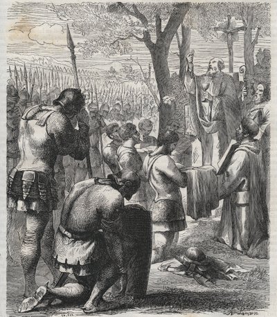 レヒフェルトの戦い（955年）の前に聖体拝領する神聖ローマ皇帝オットー1世 - ドイツ皇帝オットン1世（Othon）（912～973年）は、955年のレヒフェルトの戦いの前に聖体拝領した - 1864年の刻印 作： Anonymous Anonymous