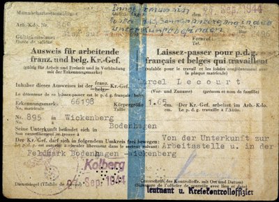 第二次世界大戦中のパスポート、"Passport "for French and Belgian CEO who work", 25/9/1944. 作： Anonymous Anonymous