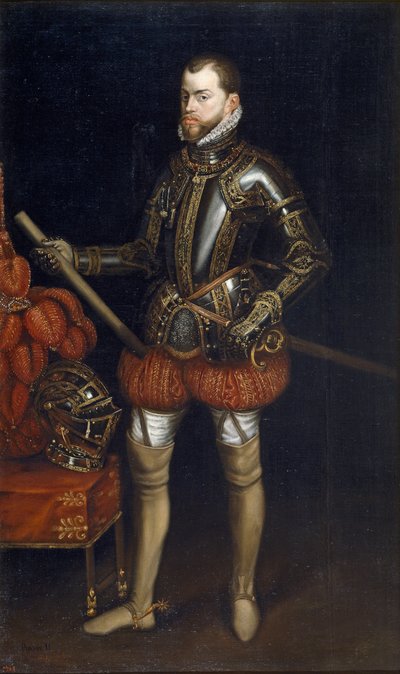 スペイン王フィリップ2世 - サン・カンタンの戦いの鎧を着たフィリップ2世（1527-1598）の肖像 par Anonymous, 17世紀初頭 - 油彩・キャンバス, 207x123 - プラド美術館, マドリード 作： Anonymous Anonymous