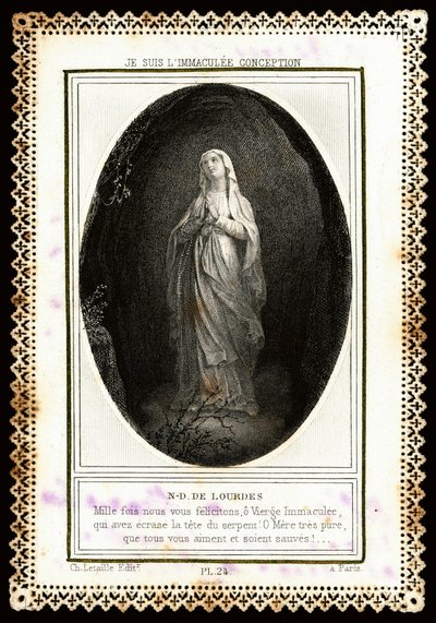 敬虔なイメージ。"Notre Dame de Lourdes" デンテレカード。19世紀個人蔵 作： Anonymous Anonymous