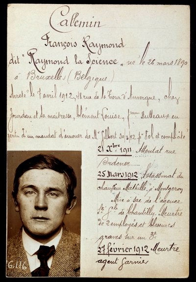 ジュール・ボノ（バンド・ア・ボノ）の共犯者であるレイモン・カレミン（Raymond Callemin dit Raymond la Science）（1890～1913年）の警察手帳と犯行リスト 作： Anonymous Anonymous